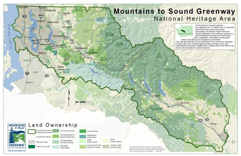 Land Ownership in the Mountains to Sound Greenway National Heritage Area (updated: June 2022)