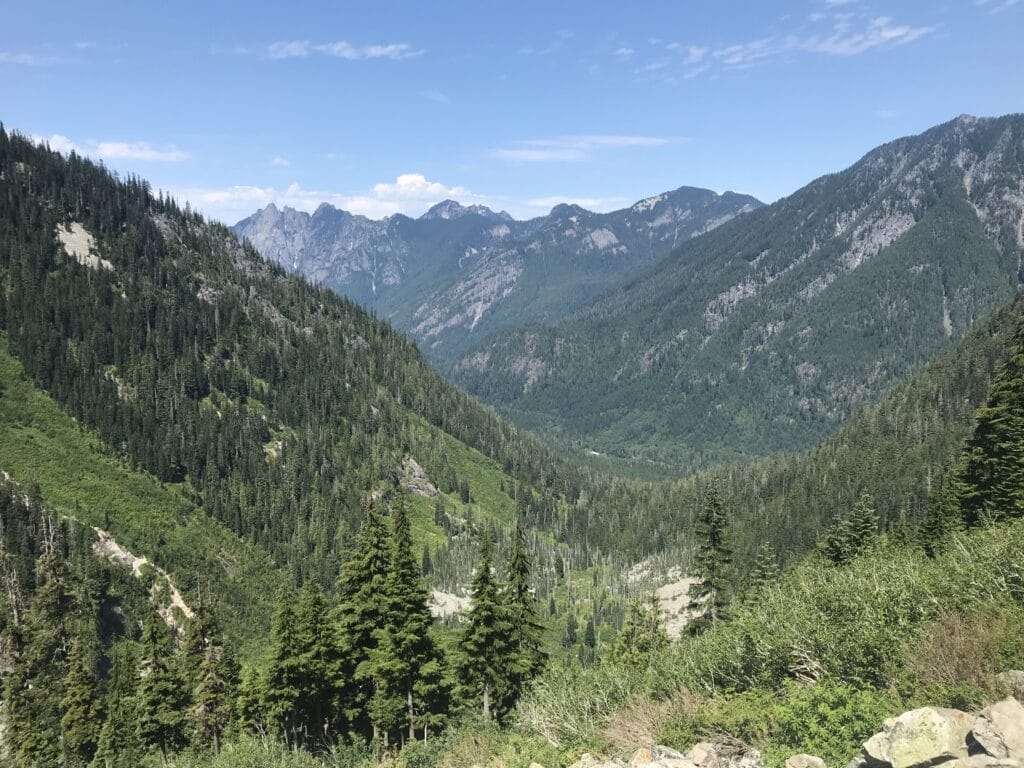 A view of mountains and a valley